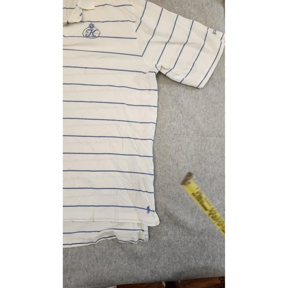 Polo Golf Ralph‎ Lauren Shirt Mens XL White Blue Striped K Club Crest Cotton